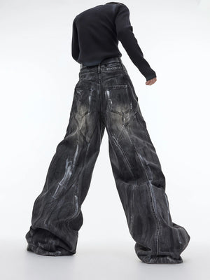 High-Waist Graphite Black Distressed Wide-Leg Jeans - main image 3
