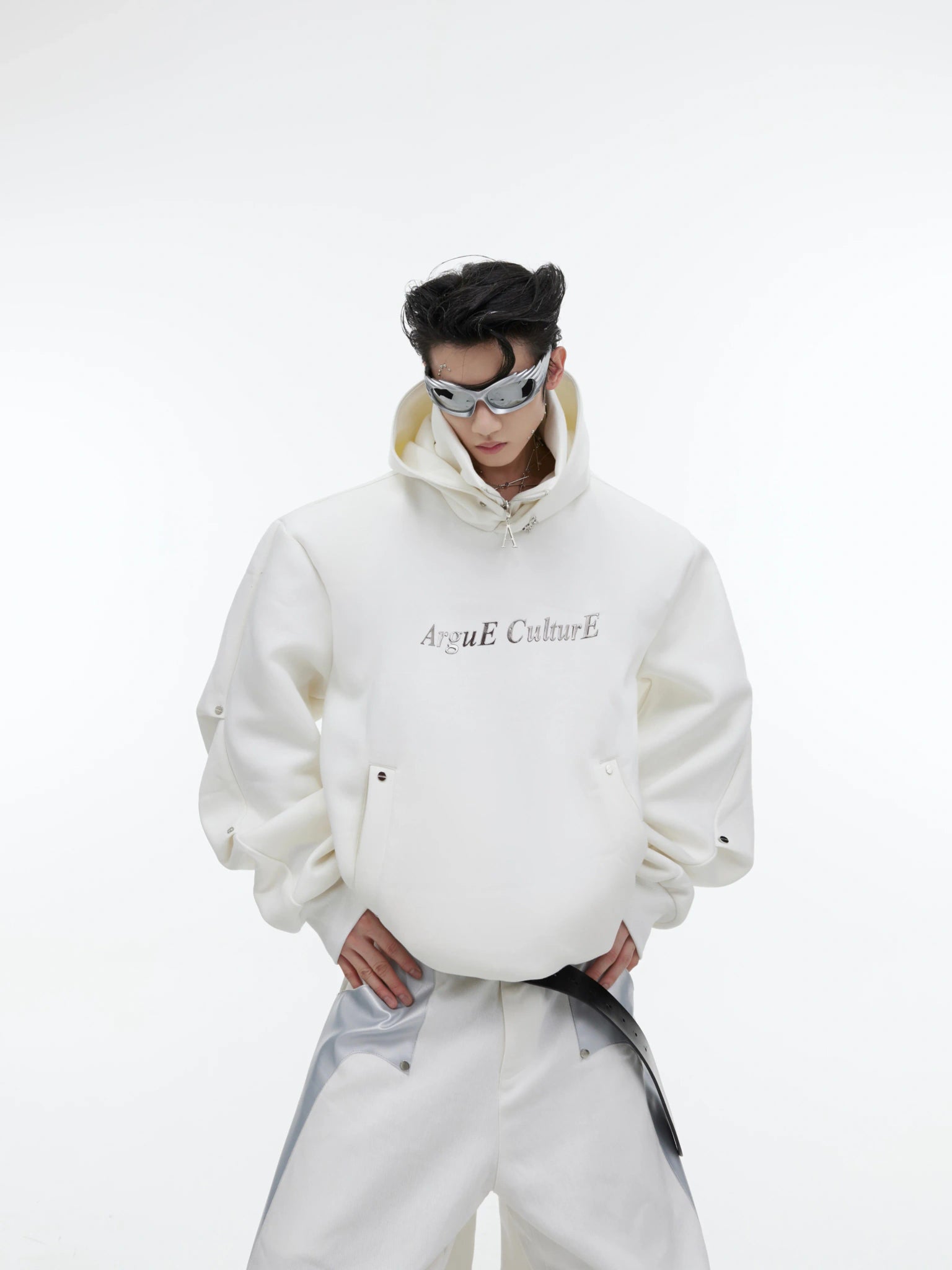 Deconstructed High-Neck Sequin Hoodie | Relaxed Fit - main image 2