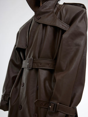 Deconstructed PU Leather Long Coat | Double-Breasted - main image 5