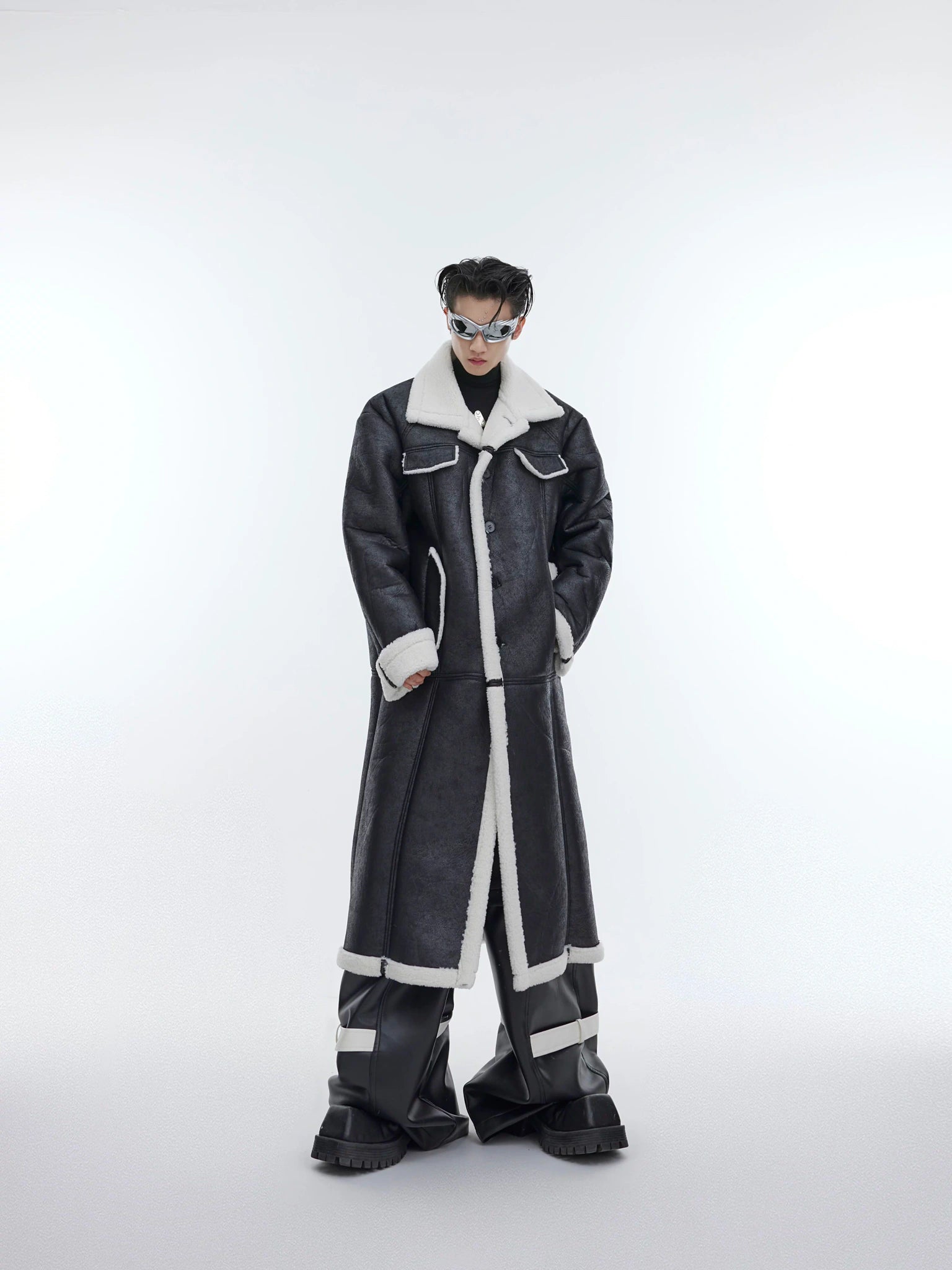 Deconstructed Plush-Trim Long Overcoat | Avant-Garde Style - main image 1