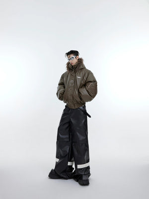 Hooded PU Padded Jacket with Relaxed Short Silhouette - main image 4