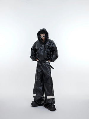 Hooded PU Padded Jacket with Relaxed Short Silhouette - main image 5