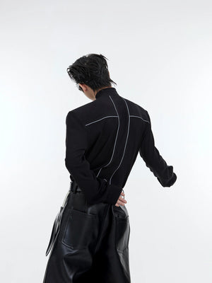 Fitted Brushed Mock Neck Top with Reflective Detail - main image 2