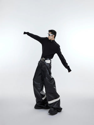 Fitted Brushed Mock Neck Top with Reflective Detail - main image 4