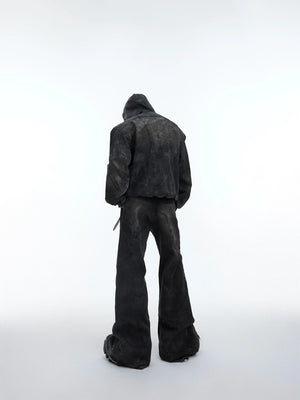 Deconstructed Black Hooded Denim Jacket with Metal Details - main image 4
