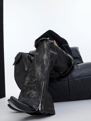 Distressed Black PU Flare Pants with Panelled Design - main image 5