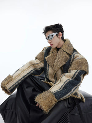 Brown Rabbit-Fur Collar Cropped Jacket - main image 5