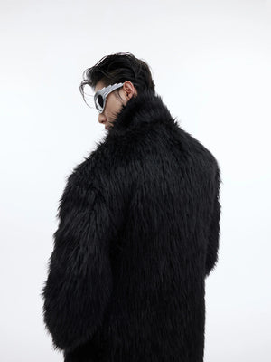 Oversized Faux Mink Fur Long Coat With Raglan Sleeves - main image 4