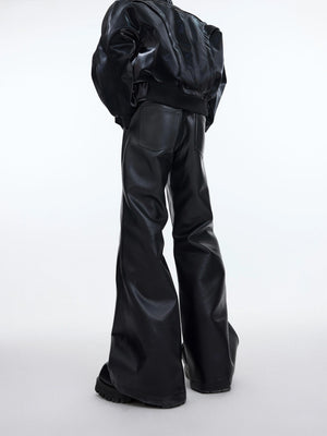 PU High-Waisted Deconstructed Slight-Flare Pants - main image 2