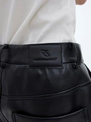PU High-Waisted Deconstructed Slight-Flare Pants - main image 4