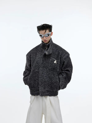 Textured Wool-Blend Cropped Jacket | Relaxed Fit - Gray