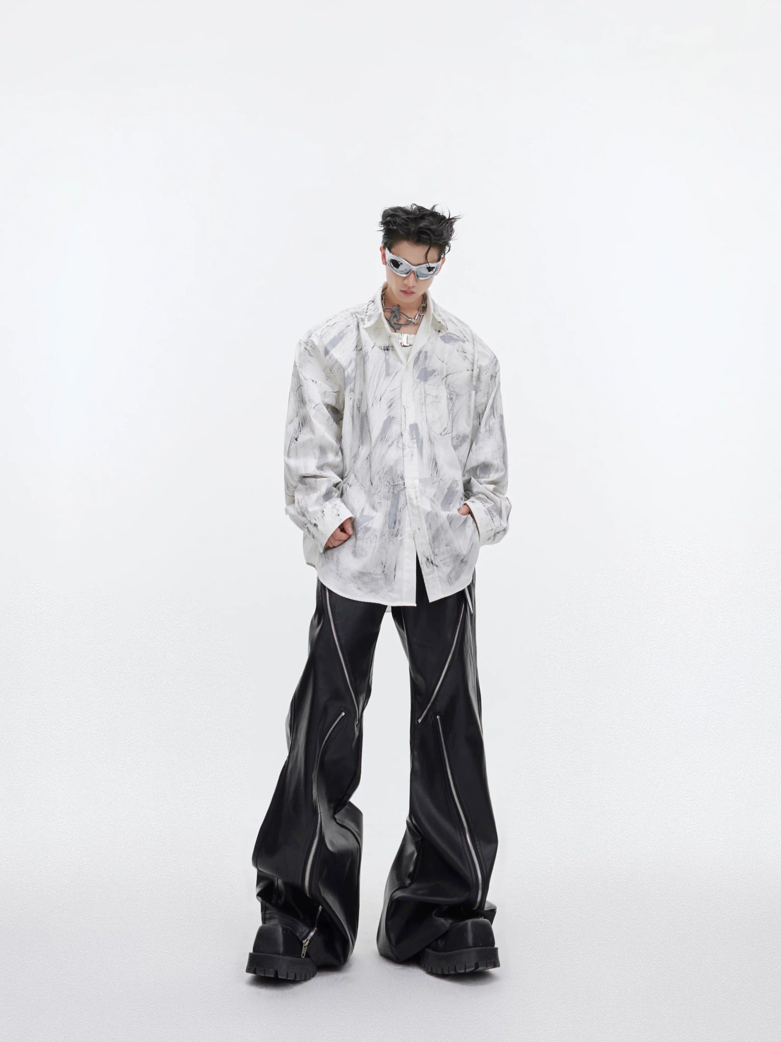 Relaxed Tie-Dye Shirt Jacket with Irregular Shape - main image 2