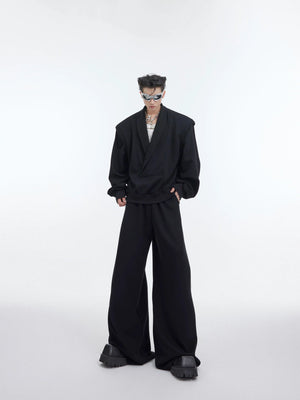 Deconstructed V-Neck Sweatshirt with Metal Accent - main image 1