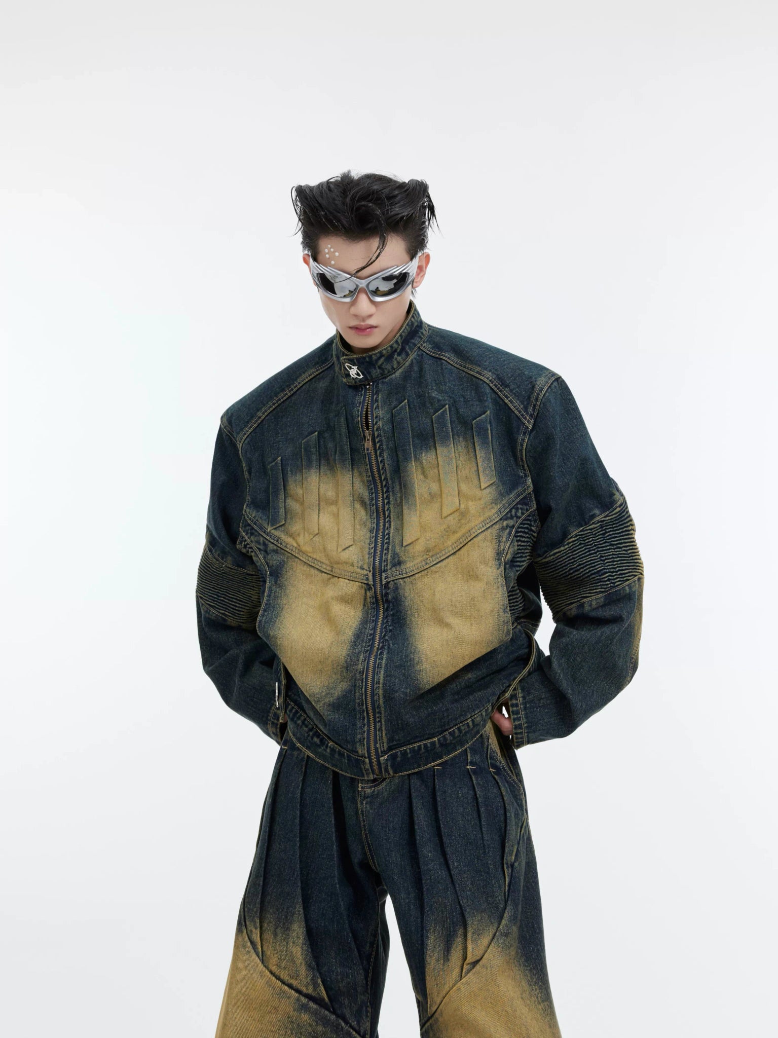 Deconstructed Washed Denim Jacket | Avant-Garde Style - main image 1