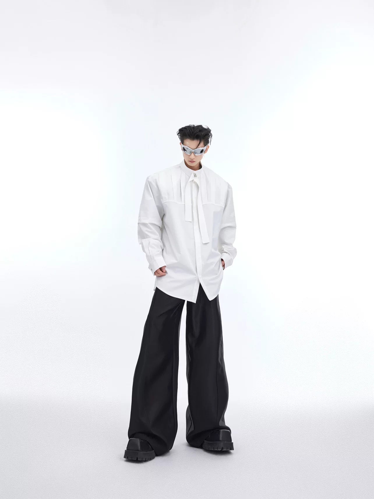 Pleated Ribbon Oversized Shirt | Avant-Garde Streetwear - main image 2