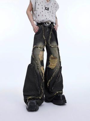 Distressed Fringe Straight-Leg Jeans | Washed Denim - main image 1