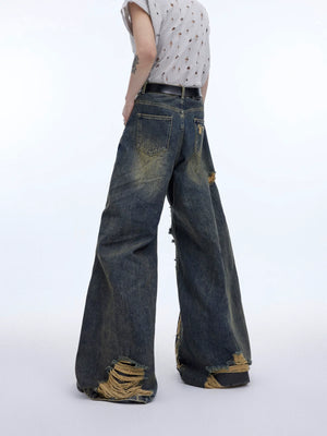 Distressed Fringe Straight-Leg Jeans | Washed Denim - main image 5