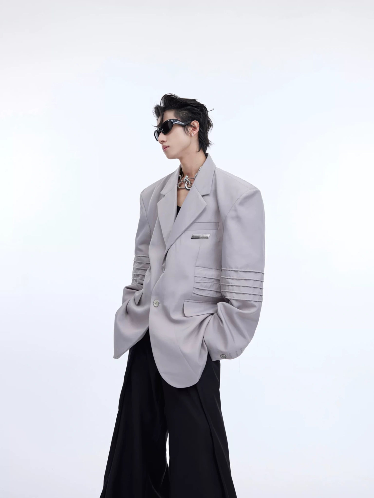 Liquid-Gloss Oversized Suit Jacket | Metal Detail - main image 1