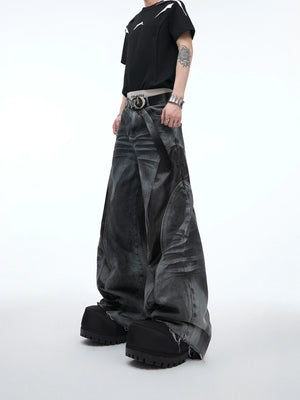 Relaxed Washed Denim Jeans with PU Panel Details - main image 1