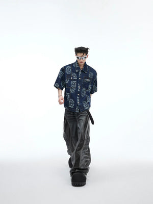 Relaxed Washed Denim Jeans with PU Panel Details - main image 3