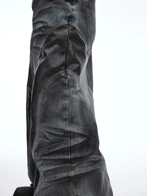 Relaxed Washed Denim Jeans with PU Panel Details - main image 4