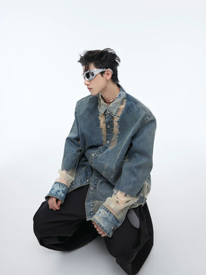 Deconstructed Hollow Denim Shirt with Lace Panels - main image 1
