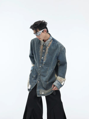 Deconstructed Hollow Denim Shirt with Lace Panels - main image 2