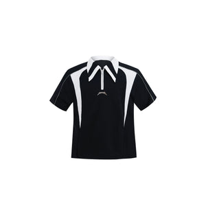 Color-Blocked Deconstructed Polo Tee | Relaxed Fit - Black