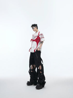 Deconstructed Layered Shoulder-Pad Tee | Streetwear - main image 3