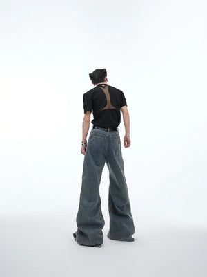 Distressed Washed Flare Jeans | Mid-Rise Denim Pants - main image 4