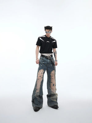 Distressed Washed Flare Jeans | Mid-Rise Denim Pants - main image 5