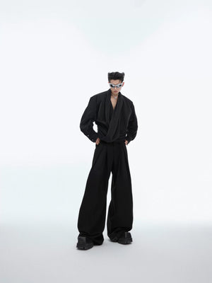 Liquid-Sheen V-Neck Relaxed Shirt | Avant-Garde Style - main image 3