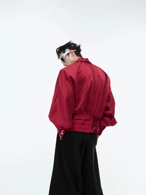 Liquid-Sheen V-Neck Relaxed Shirt | Avant-Garde Style - main image 4