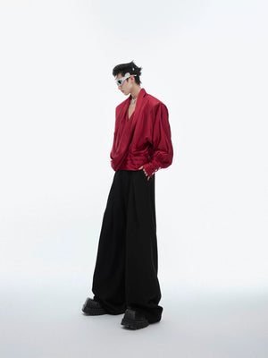 Liquid-Sheen V-Neck Relaxed Shirt | Avant-Garde Style - main image 5
