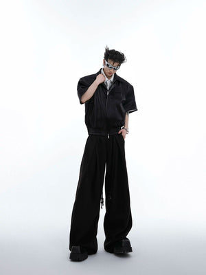 Pleated Wide-Leg Trousers with Drawstring Details - main image 5