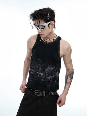 Distressed Ribbed Tank Vest | Slim-Fit Cotton Blend - main image 2