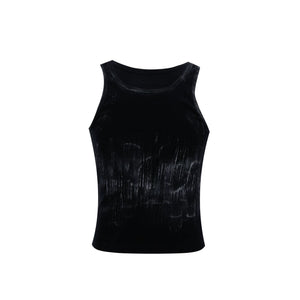 Distressed Ribbed Tank Vest | Slim-Fit Cotton Blend - Black
