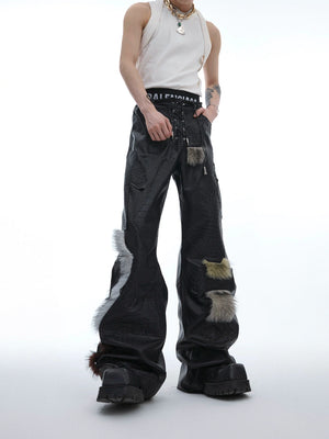 Black PU Patchwork Straight-Leg Pants | Avant-Garde - main image 1