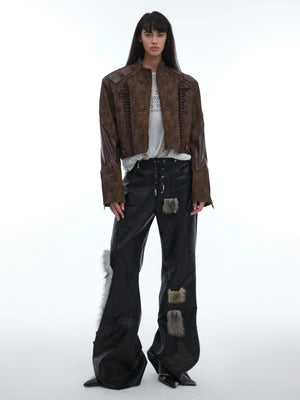 Black PU Patchwork Straight-Leg Pants | Avant-Garde - main image 2