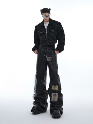 Black PU Patchwork Straight-Leg Pants | Avant-Garde - main image 5