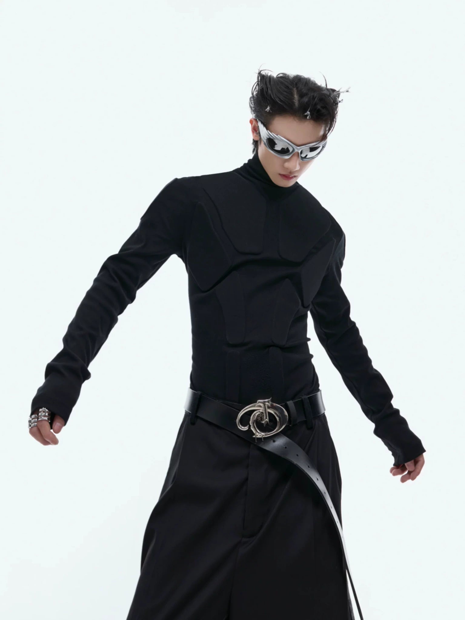 3D Armor Mock-Neck Cotton-Blend Long-Sleeve Top - main image 2
