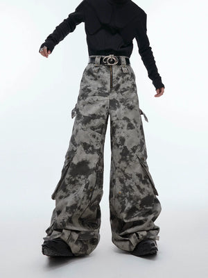 Distressed Ink-Blot Wide-Leg Cargo Pants | Streetwear - main image 1