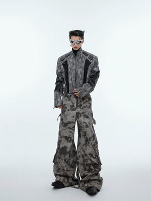 Distressed Ink-Blot Wide-Leg Cargo Pants | Streetwear - main image 5