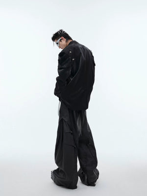 Black Oversized Deconstructed Blazer with Padded Shoulders - main image 5