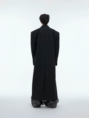 Black Spliced Long Overcoat with Notched Lapel Detail - main image 3