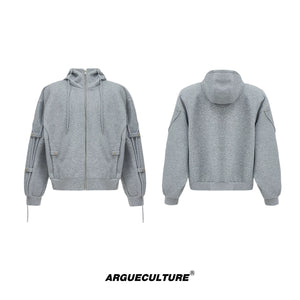 Deconstructed Drawstring Hoodie | Relaxed Cotton Blend - Gray Hoodie