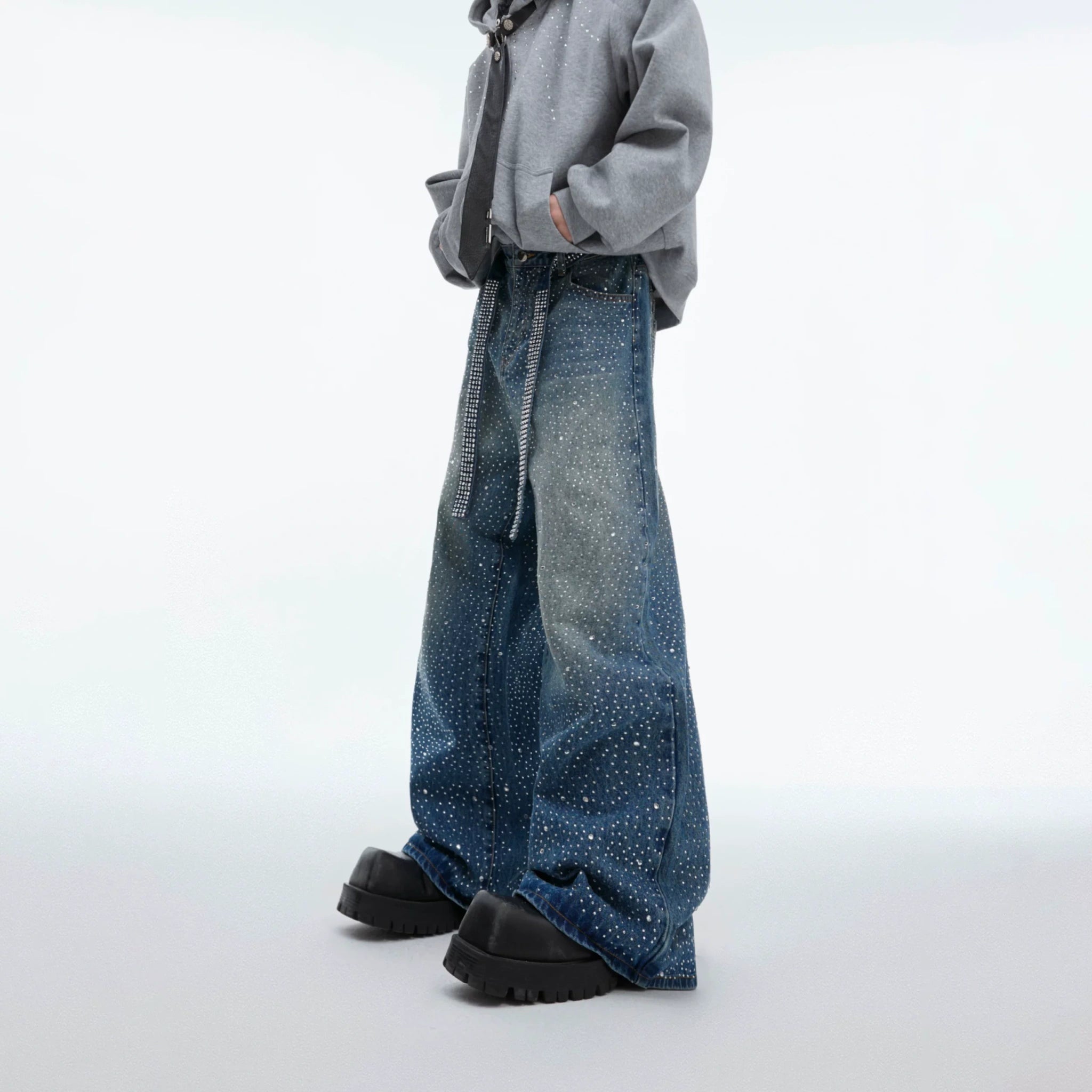 Crystal-Detail Relaxed Straight-Leg Washed Jeans - main image 2
