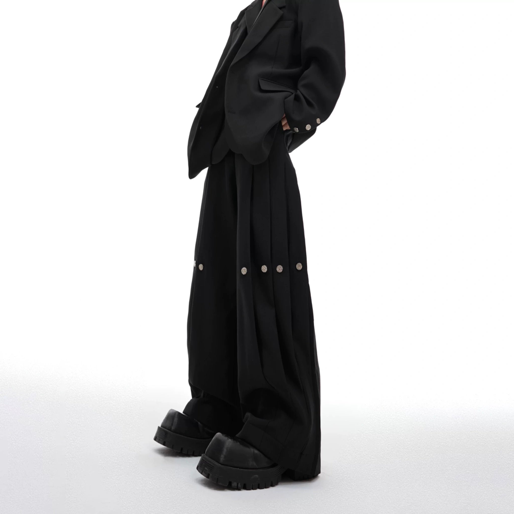 Deconstructed Pleated Wide-Leg Trousers | Relaxed Fit - main image 1