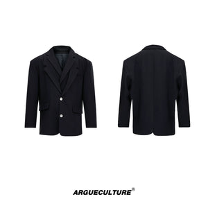 Deconstructed Relaxed Suit Set with Peaked Lapels - Black Blazer