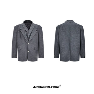 Deconstructed Relaxed Suit Set with Peaked Lapels - Gray Blazer